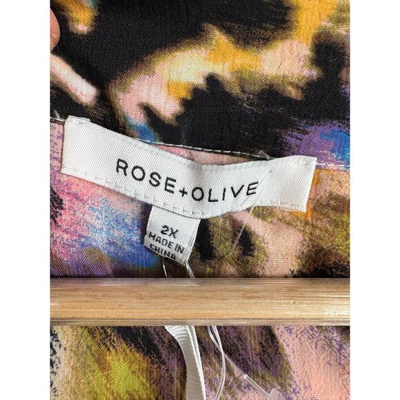 Rose+Olive abstract artsy bohemian blouse front tie sz 2X - Picture 2 of 9